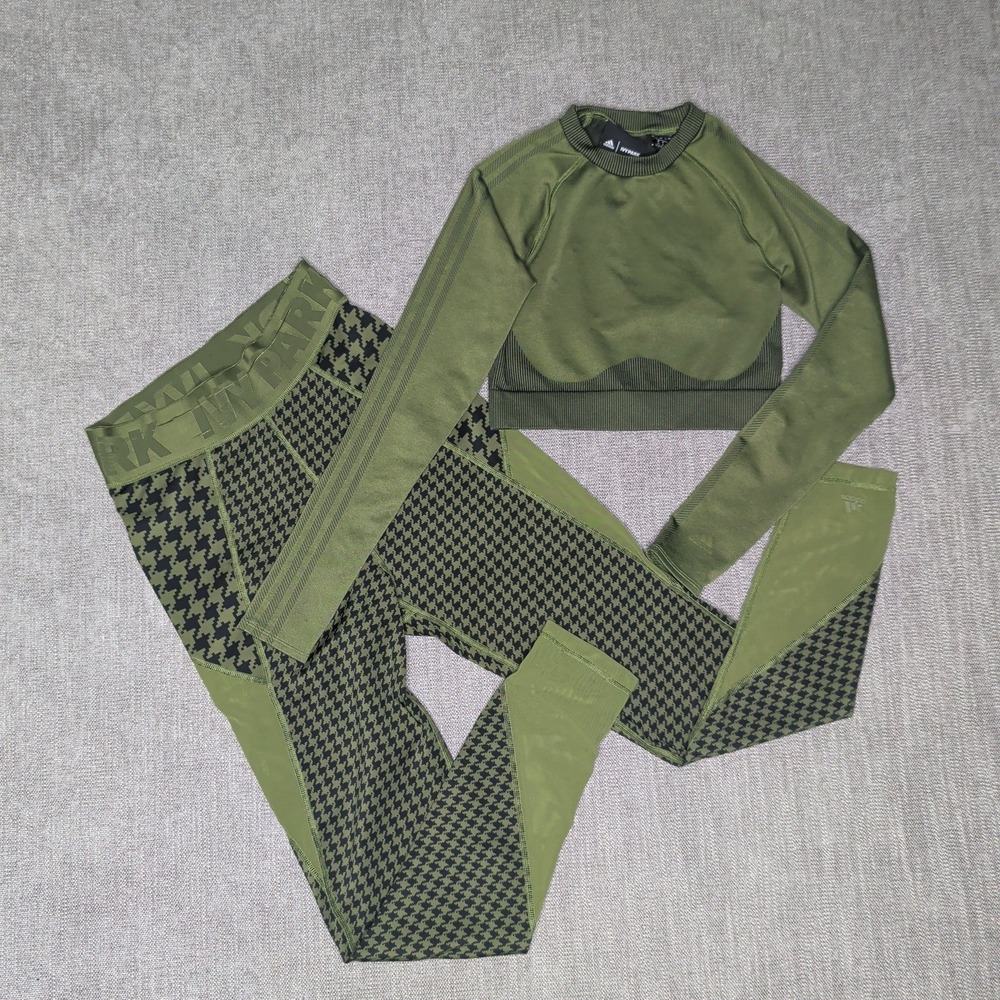 Adidas Ivy Park Kids Wild Pine Houndstooth Crop Top and Leggings Set Small